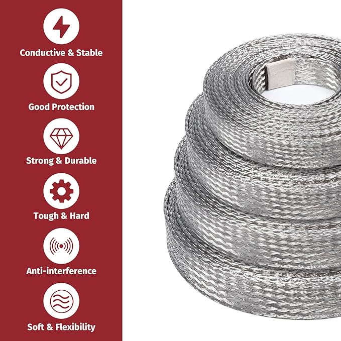 Tinned Copper Metal Braid Sleeving Wire Shielding Sleeve Braided Copper Ground - Image 4