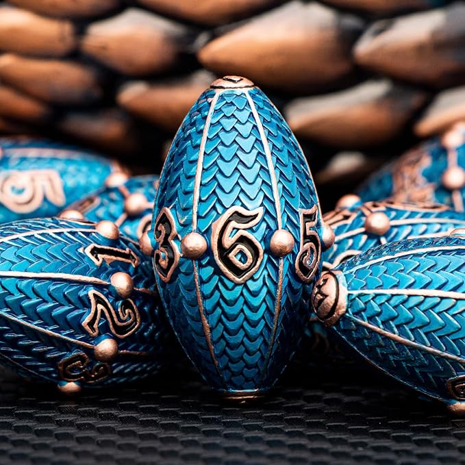 ARUOHHA DND Metal Dice Copper Blue Dragon Egg Dice - Image 3