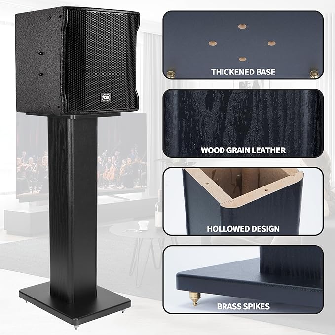 24 Inch Speaker Stands Wood Grain Universal Floor Speaker Stands Pair Heavy - Image 4