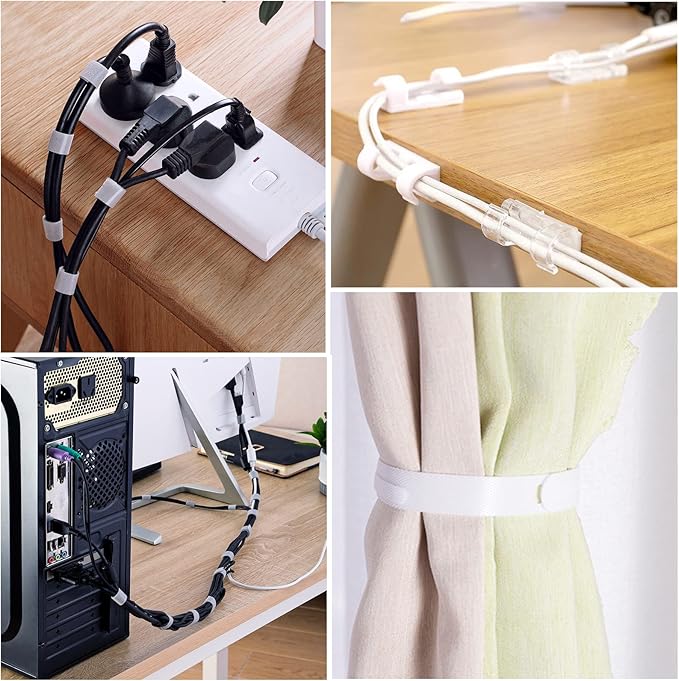 White Cable Management Organizer Kit 4 Cable Sleeve Split, 47Cable Clips 12Cord - Image 6