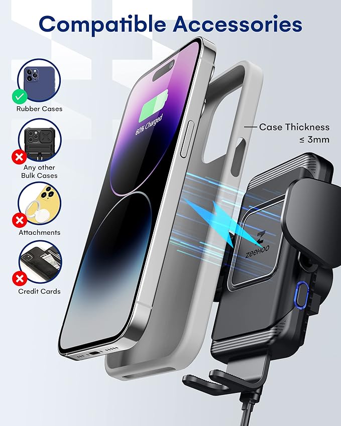 ZeeHoo Wireless Car Charger, 15W Fast Charging Auto-Clamp Car Mount, Windshield - Image 5