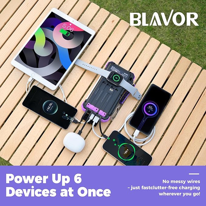 BLAVOR Solar Power Bank 20000mAh/74000mWh Built-in Cables, Wireless Charger - Image 2
