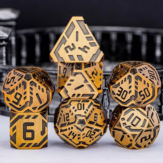 Metal DND Sci-fi Dice Set 7PCS Stripe Polyhedral Dice - Image 2