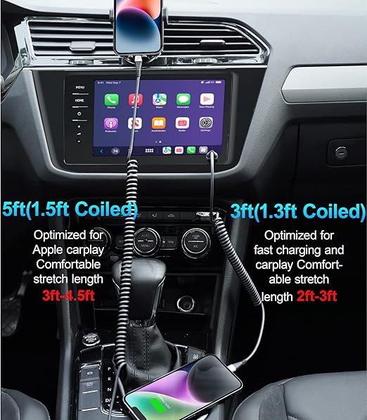 Coiled iPhone Charger Cable for Car, Lightning Cable 2 Pack 5ft, Short iPhone - Image 3