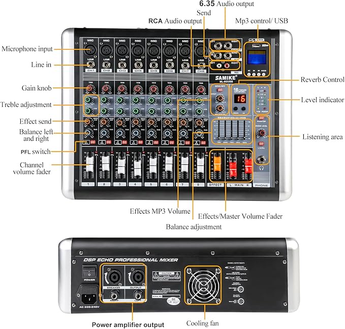 Mixers Audio 8 Channel Mixer Power Mixer Amplifier 2 * 300 Watt Output Dj Mixer - Image 3