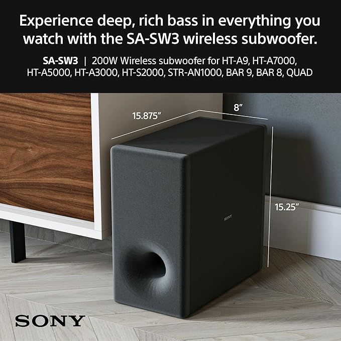 Sony BRAVIA Theater Bar 8 Sound Bar and SA-SW3 Wireless Subwoofer - Image 4