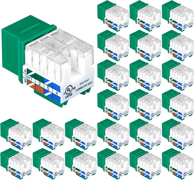 VCE UL Listed Cat6 RJ45 Keystone Jack Insert 25-Pack, 90 Degree Punch Down by VCE