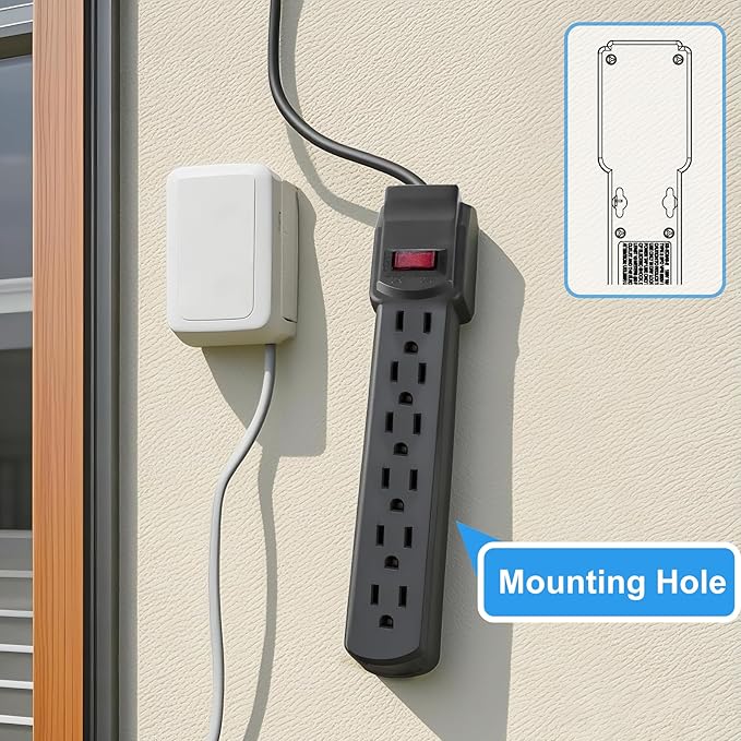 6-Outlet Surge Protector – 250 Joules, 2ft Cord, 1875W Max – Right Angle Plug - Image 4