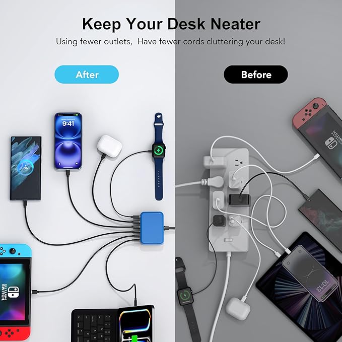 USB C Fast Charger 100W GaN 6 Port Type USB C Charging Station Hub Block Wall - Image 4