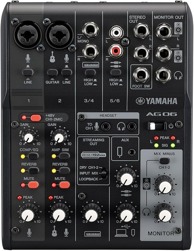 Yamaha AG06MK2 Black 6-Channel Live Streaming Loopback Mixer/USB Interface by Yamaha