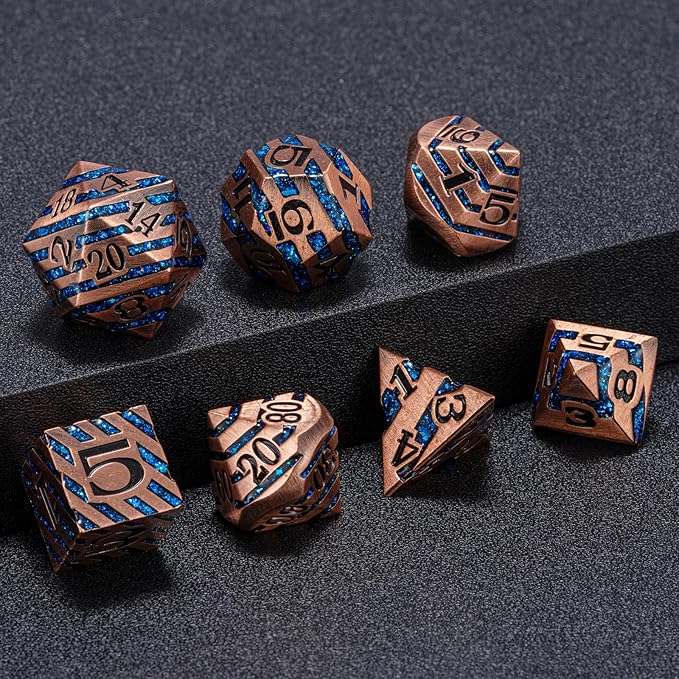 Metallic Glitter Stripes D&D Dice Set, DND Metal Dice - Image 4