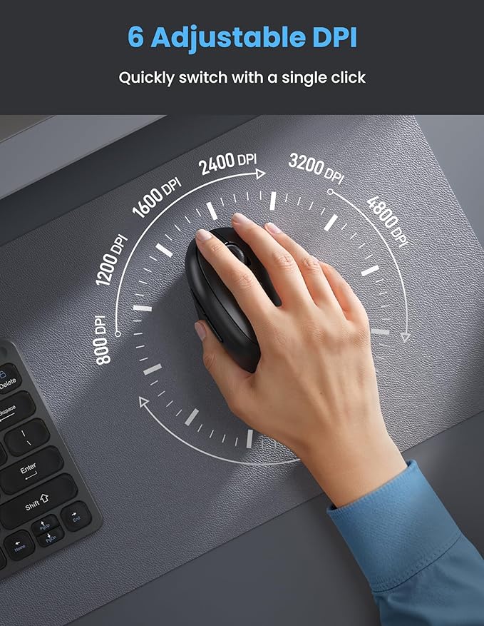 TECKNET Ergonomic Mouse, Rechargeable Battery, Quiet Clicks, 4800 DPI Adjustable - Image 5