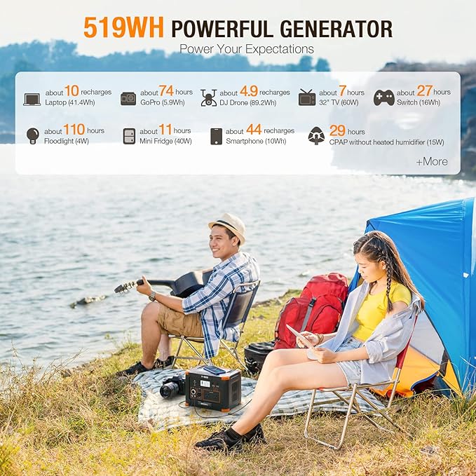 500W Portable Power Station, GRECELL Solar Generator 519Wh Lithium Battery - Image 4