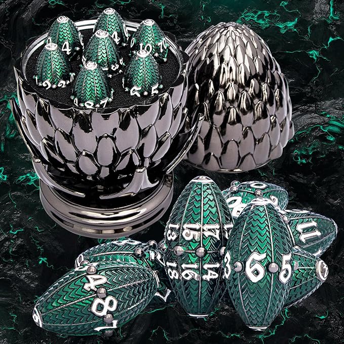 ARUOHHA DND Metal Dice Black Green Dragon Egg Dice by ARUOHHA