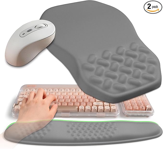 2-in-1 Ergonomic Set, Wave Keyboard Wrist Rest and Massage Slope Mouse Pad by Gleamtide