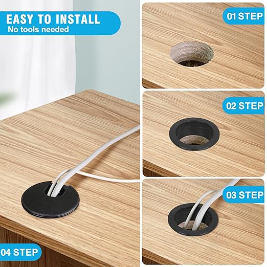 1-1/2" Black Desk Grommet，JTemgle Plastic Cable Hole Cover Computer Table Cord - Image 6
