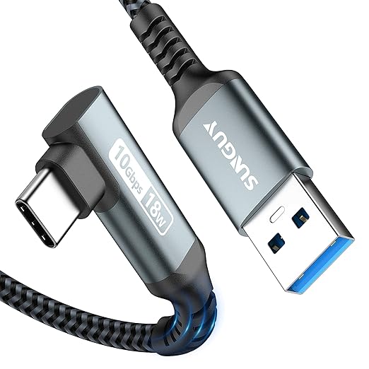 SUNGUY USB C Cable Right Angle 4FT, 10Gbps USB 3.1 Gen 2 to USB C Data Cable by SUNGUY