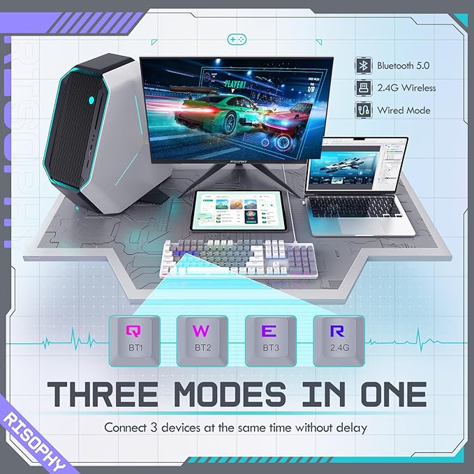 Wireless Mechanical Keyboard, Triple Mode 2.4G/USB-C/Bluetooth Gaming Keyboard - Image 4
