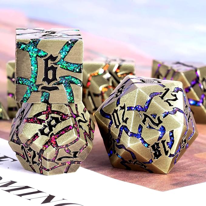 Metal DND Dice Set, Glitter Crack Dice Set - Image 4