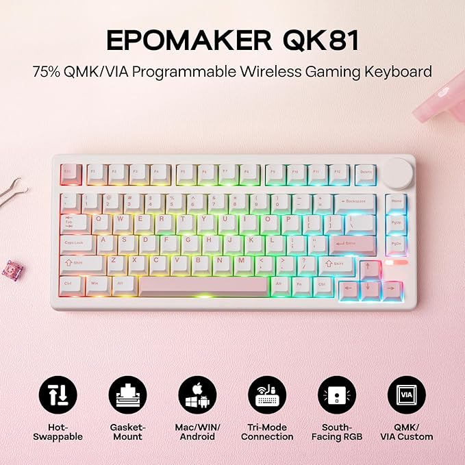 EPOMAKER QK81 75% Wireless Mechanical Gaming Keyboard, QMK/VIA Programmable and - Image 2
