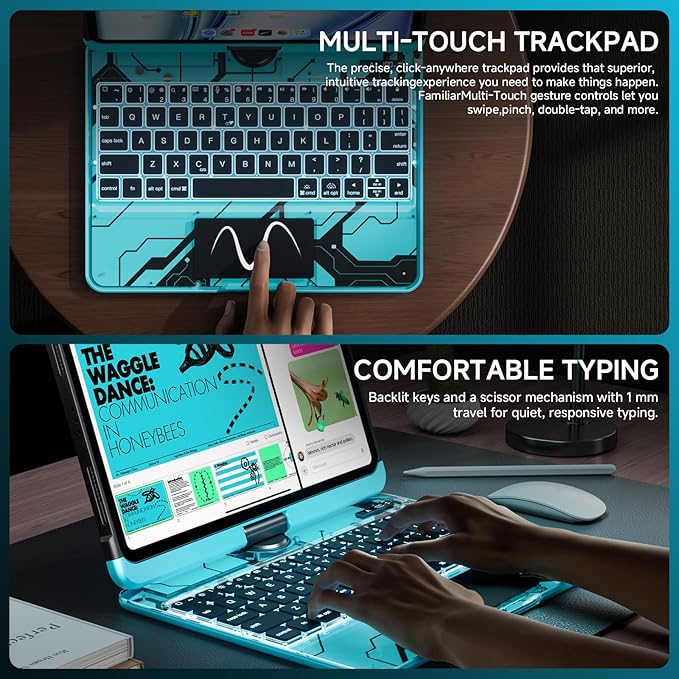 Transparent Case with Keyboard for iPad 9th 10.2 Inch, with 7-Color Backlit - Image 6