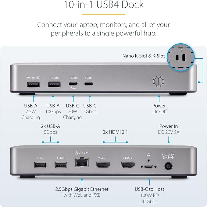 StarTech.com USB-C Docking Station, 40Gbps Data Transfer, 2.5Gb Ethernet - Image 3