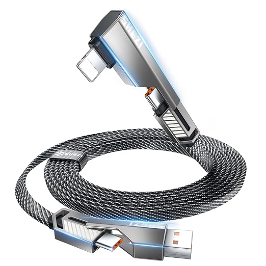 SHEZI 4-in-1 USB C Cable 5FT 90 Degree Fast Charging Flat Nylon Braided Charger - Image 9