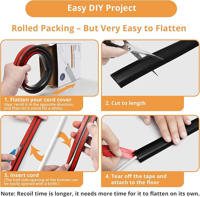 12ft Cord Cover Floor for Extension Cords, Self-Adhesive Floor Cable Cover to - Image 5