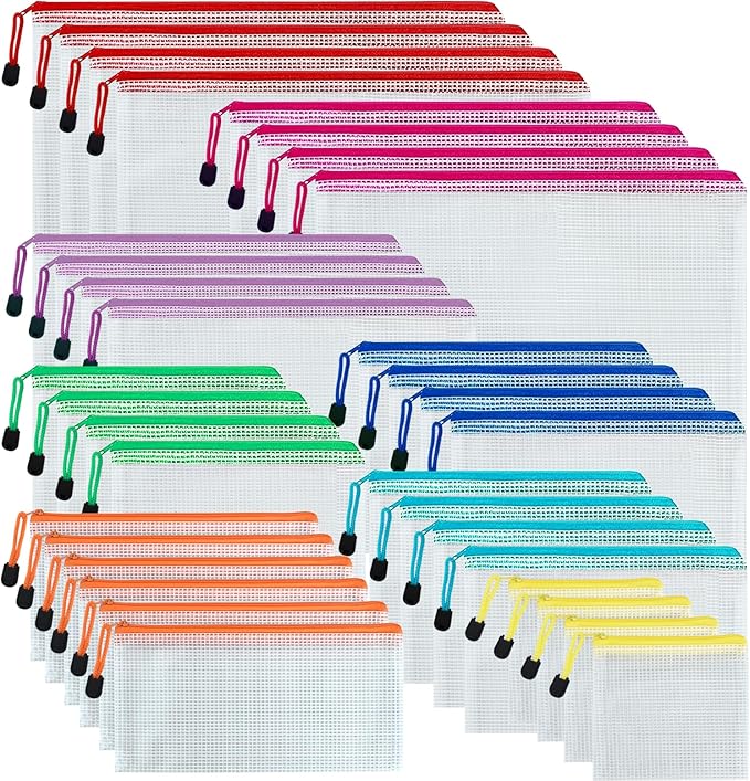 Vuzvuv 34pcs Mesh Zipper Pouch Set ，8 Sizes Plastic Document Pouch by Vuzvuv