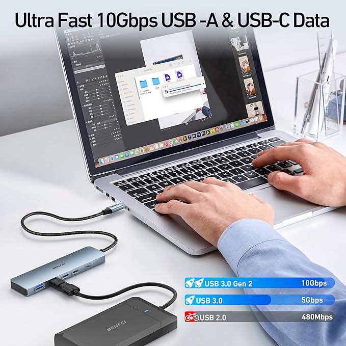 BENFEI USB C HUB 6-in-1 with HDMI, 100W Power Delivery, 10Gbps 2*USB-A and - Image 5