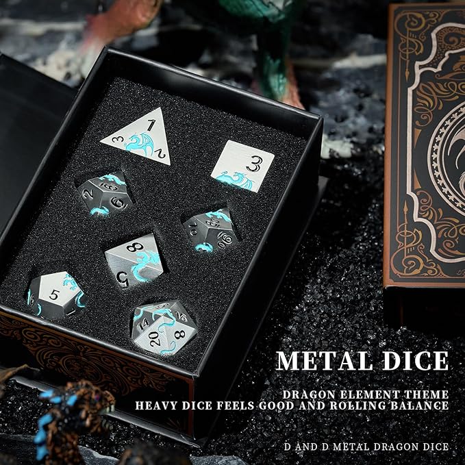 Blue Dragon Metal DND Dice Set, HNCCESG Cool D&D Dice Set of 7 Piece, Dungeons - Image 5