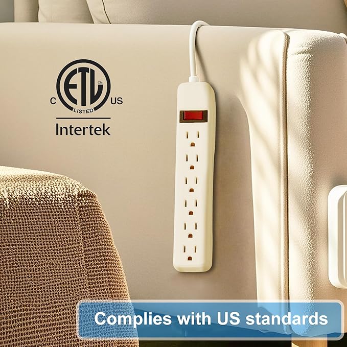 6-Outlet Surge Protector – 250 Joules, 2ft Cord, 1875W Max – Right Angle Plug - Image 6