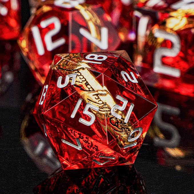 Magic Golden Ring DND Dice Set Sharp Edge Red Resin Dice - Image 3