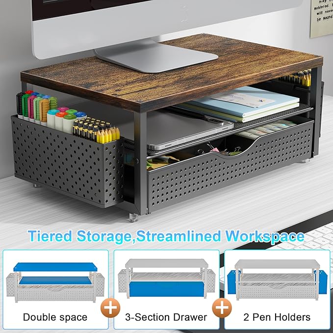 gianotter Wood Monitor Stand Riser, Office Desk Shelf Organizer, Desk Organizer - Image 7