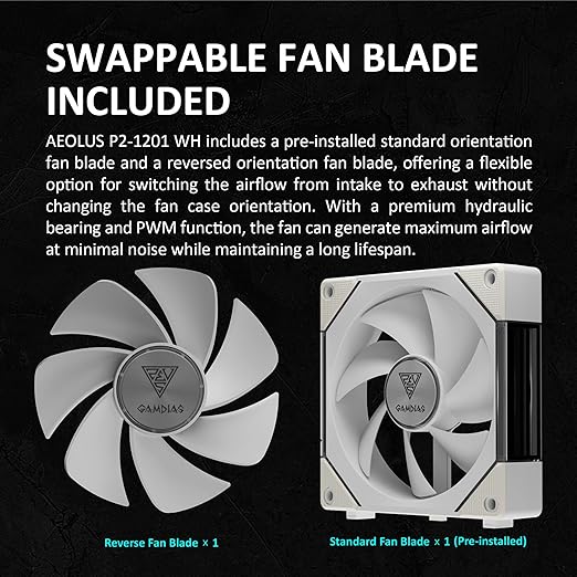 GAMDIAS Aeolus P2-1203U 120mm ARGB PWM Fan, Include Reverse Fan Blade x3 - Image 5