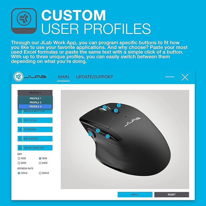 JLab JBuds Wireless Mouse, Connect Via Bluetooth or USB Wireless Dongle - Image 3