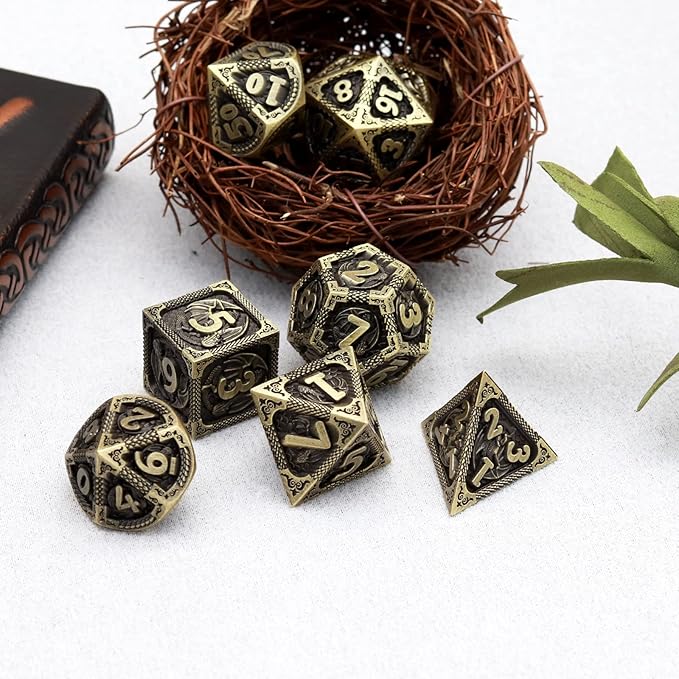 PJOY D&D Dice Set Dragon Metal DND Dice Set Antique Bronze - Image 6