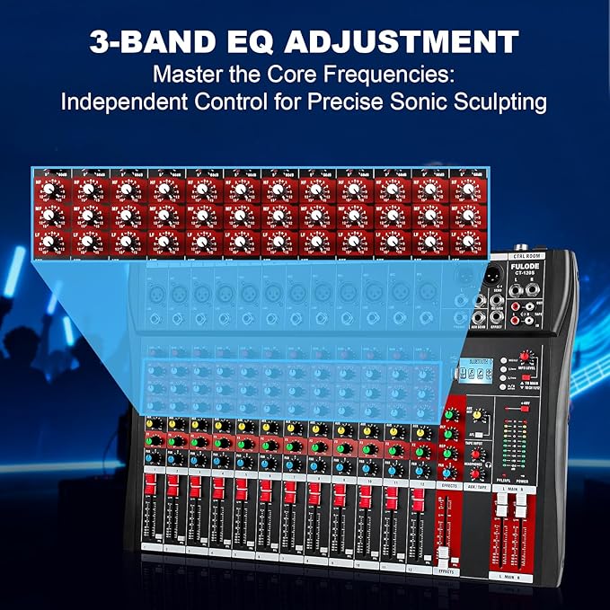 12 Channel Audio Mixer, Professional Music Mixer Board DJ Mixing Console - Image 3