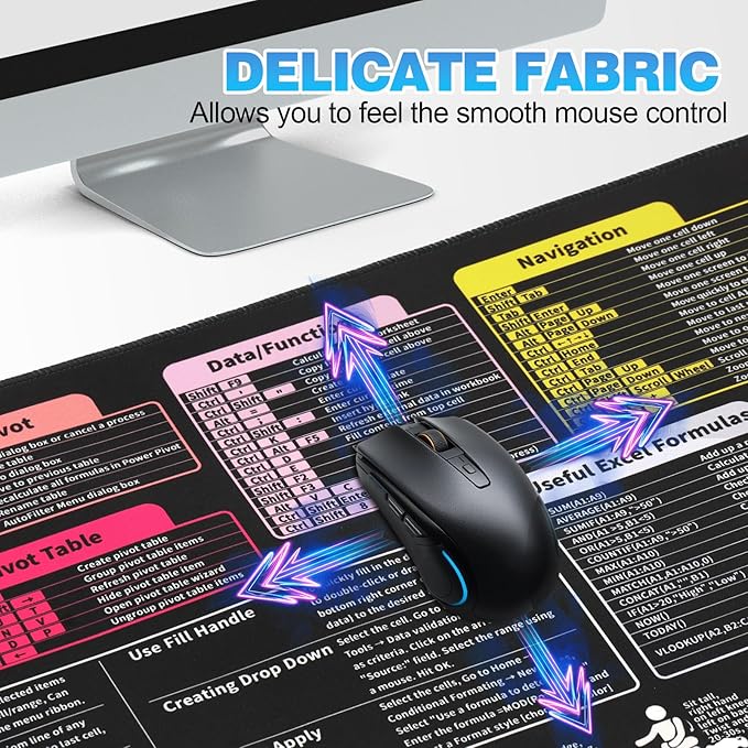 Linoows Excel Shortcut Keys Mouse Pad, Extra Large 31.5 x 11.8 Inch Gaming - Image 8