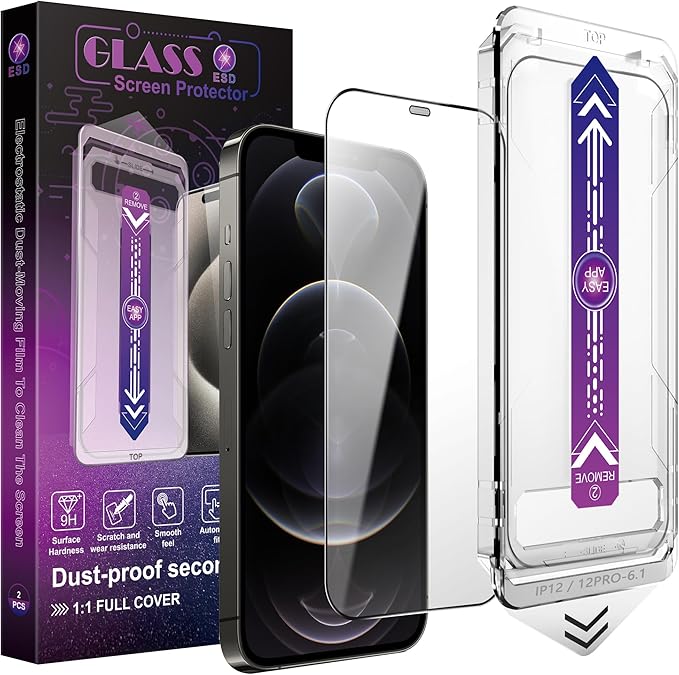 2 Pack Screen Protector for iPhone 12 Pro/iPhon 12, 9H Tempered Glass, Full by Unknown