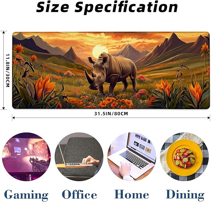 Rhino Gaming Mouse Pad, Sunset Floral and Wildlife Mousepads - Image 3