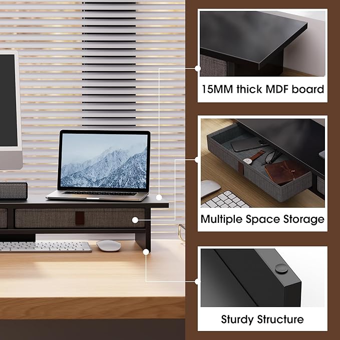 Fenge Monitor Stand with Drawer, 2 Tiers Dual Monitor Riser - Image 3