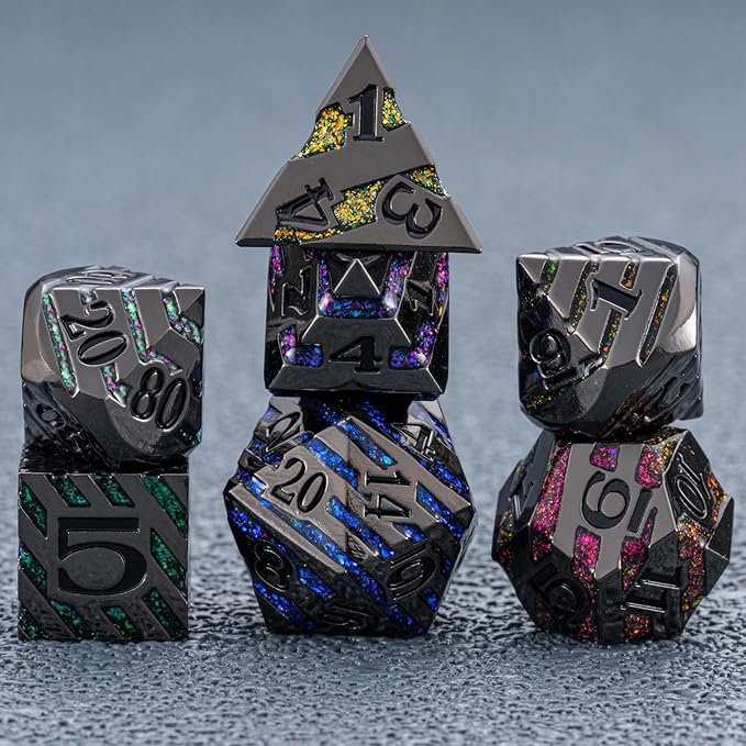 Metallic Glitter Stripes D&D Dice Set, DND Metal Dice - Image 2