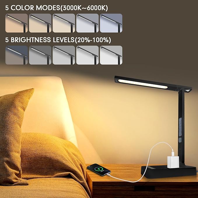 karidi Smart Desk Lamp with Digital Clock, 4-in-1 Charging Station, Temperature - Image 4