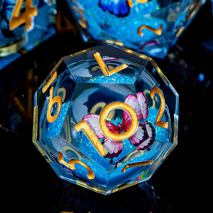 Butterfly DND Dice Blue Liquid Core Dice Set - Image 3