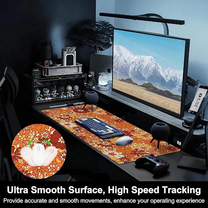 Mouse Pad, Large Retro Boho Hippie Flower Desk Mat, Extended Non-Slip Gaming - Image 5