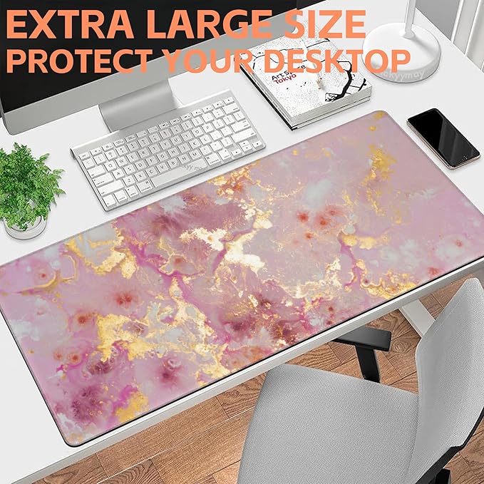 Mouse Pad Large Pink and Gold Marble Non-Slip Gaming Desk Mat - Image 6