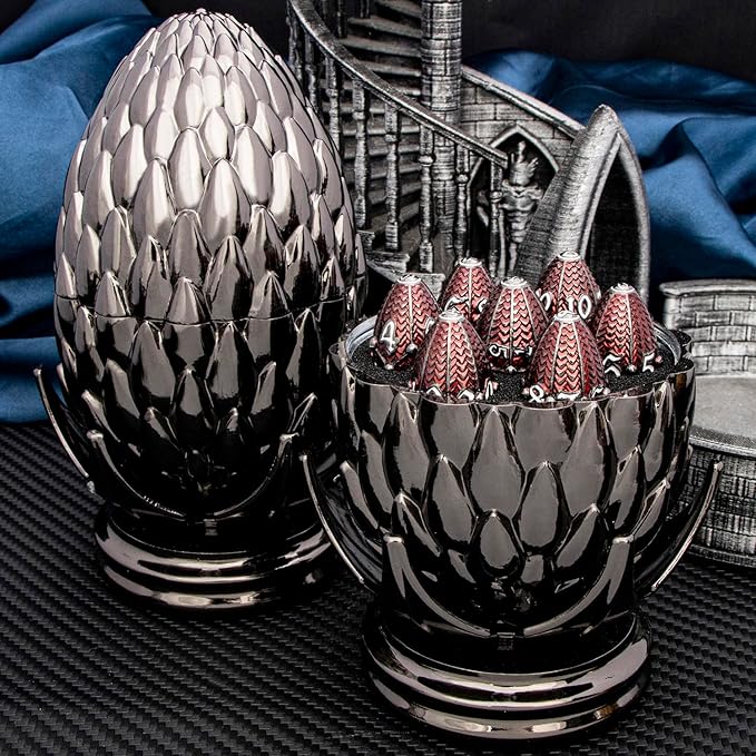 ARUOHHA DND Metal Dice Black Red Dragon Egg Dice - Image 3