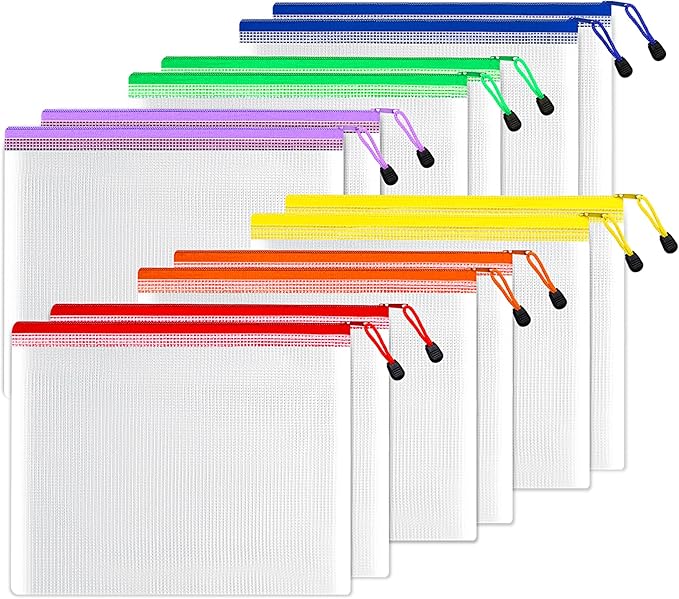 SUNEE Plastic Mesh Zipper Pouch 10x14 in, Extra Large Water-Resistant Zip Bag by SUNEE
