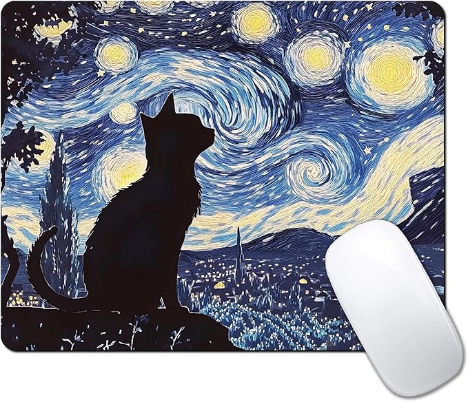 Starry Night Black Cat Custom Mouse Pad by IMAYONDIA